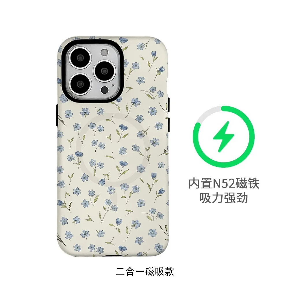 

Ins Blue Floral Case for IPHONE 17Air 16ProMax 17E 15 14 Plus 14 13 12 Mini 11 PRO X Acrylic TPU Two in One Magnetic Phone Cases