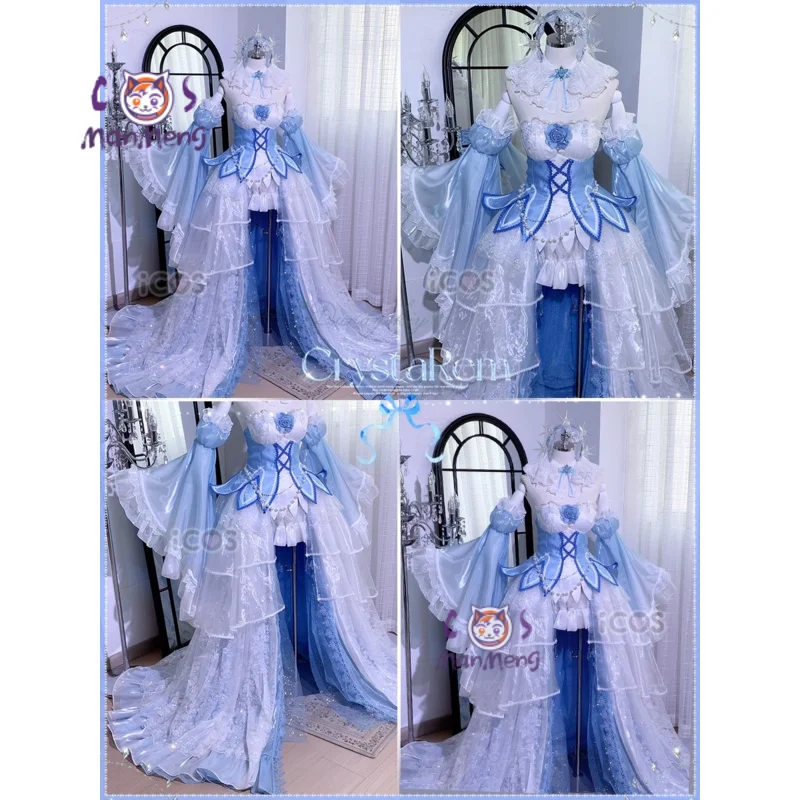 

Ramu аниме Re: Zero Crystal платье косплей костюм свадебное платье со шлейфом ледяной кристалл головной убор парик для женщин и девочек форма на Хэллоуин
