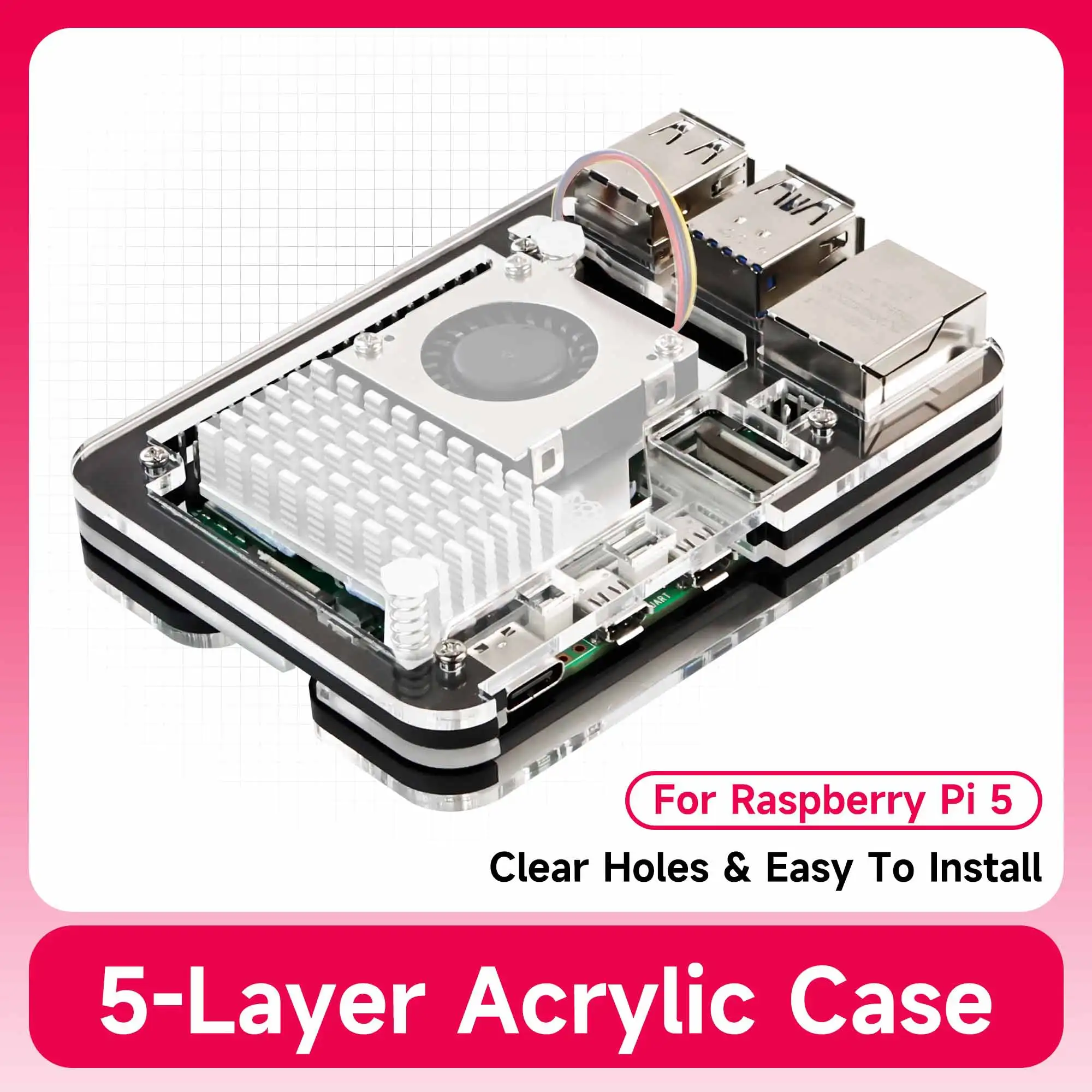 Yahboom 5 Layers Acrylic Case for Raspberry Pi 5 Support Install Raspberry Pi 5 Official Active Cooler RPi 5 Shell