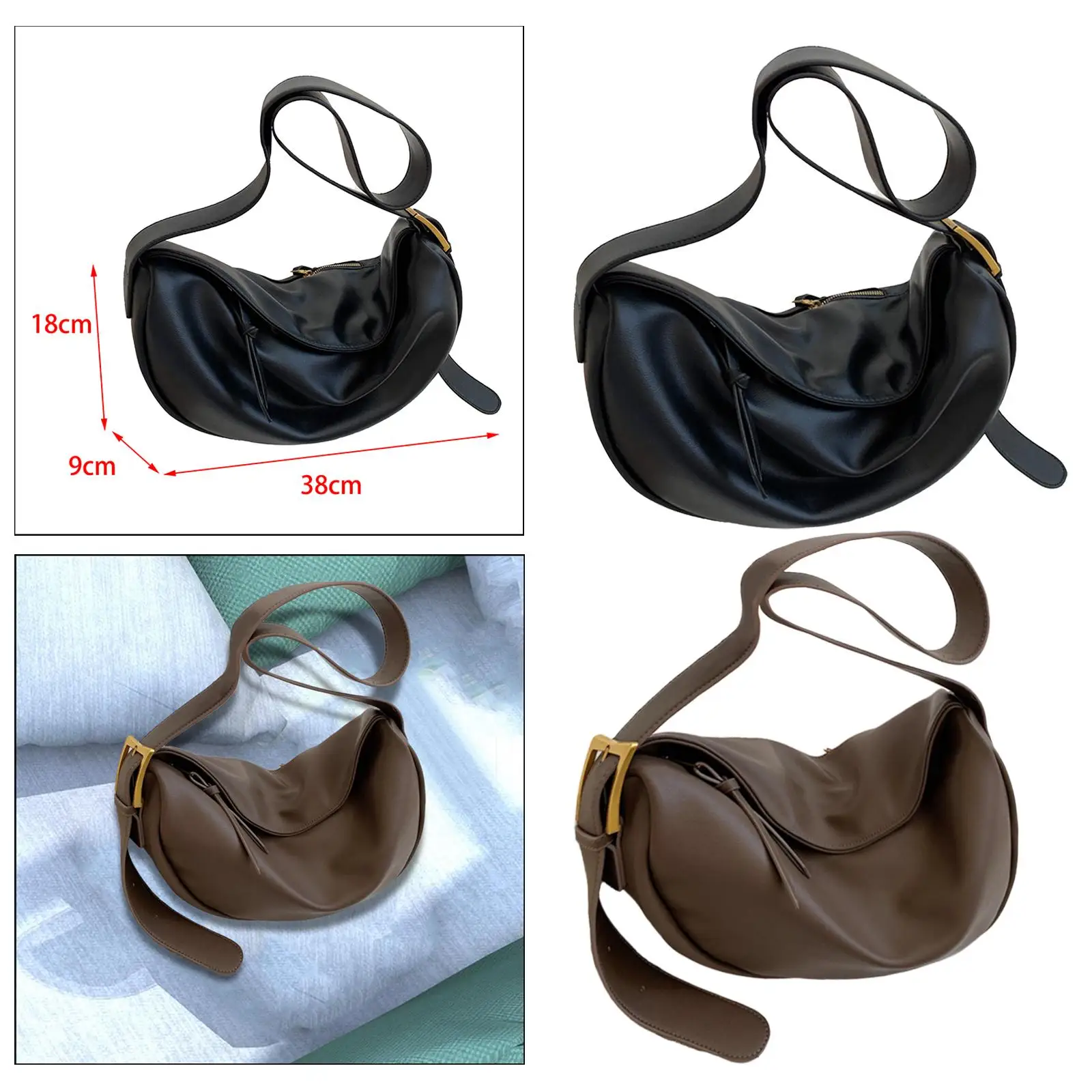 Casual Dumpling Bun Capacity Work Tote, Adjustable Strap, Underarm Bags, Girls PU Leather Shoulder Bag Cross Body Handbag