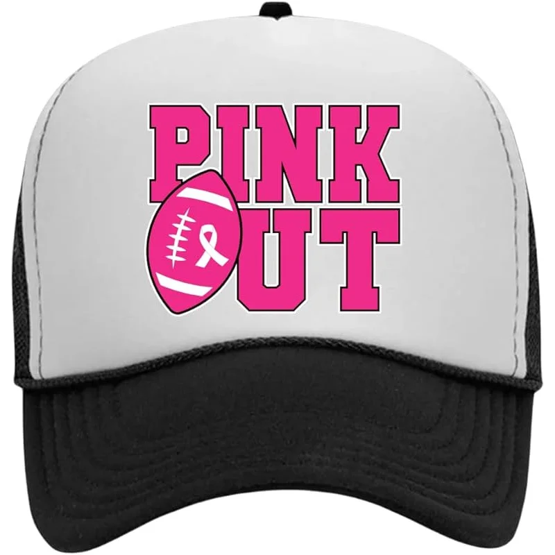 Wild Bobby Pink Out | Ribbon Football October Breast Cancer Awareness Support Mesh Trucker Hat