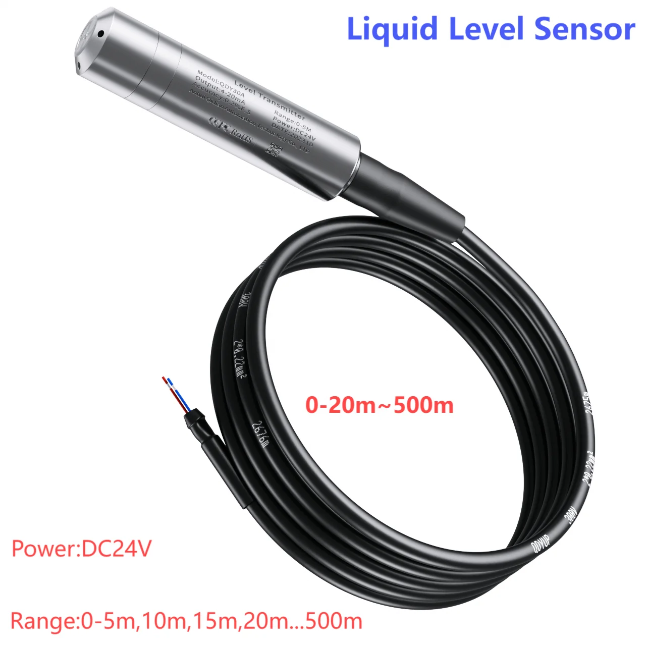 0-10V Integral Level Transmitter Liquid Oil Water Level Sensor Probe 10m 15M RS485 for Pump Liquid Level Transducer 4-20mA 0-3.3