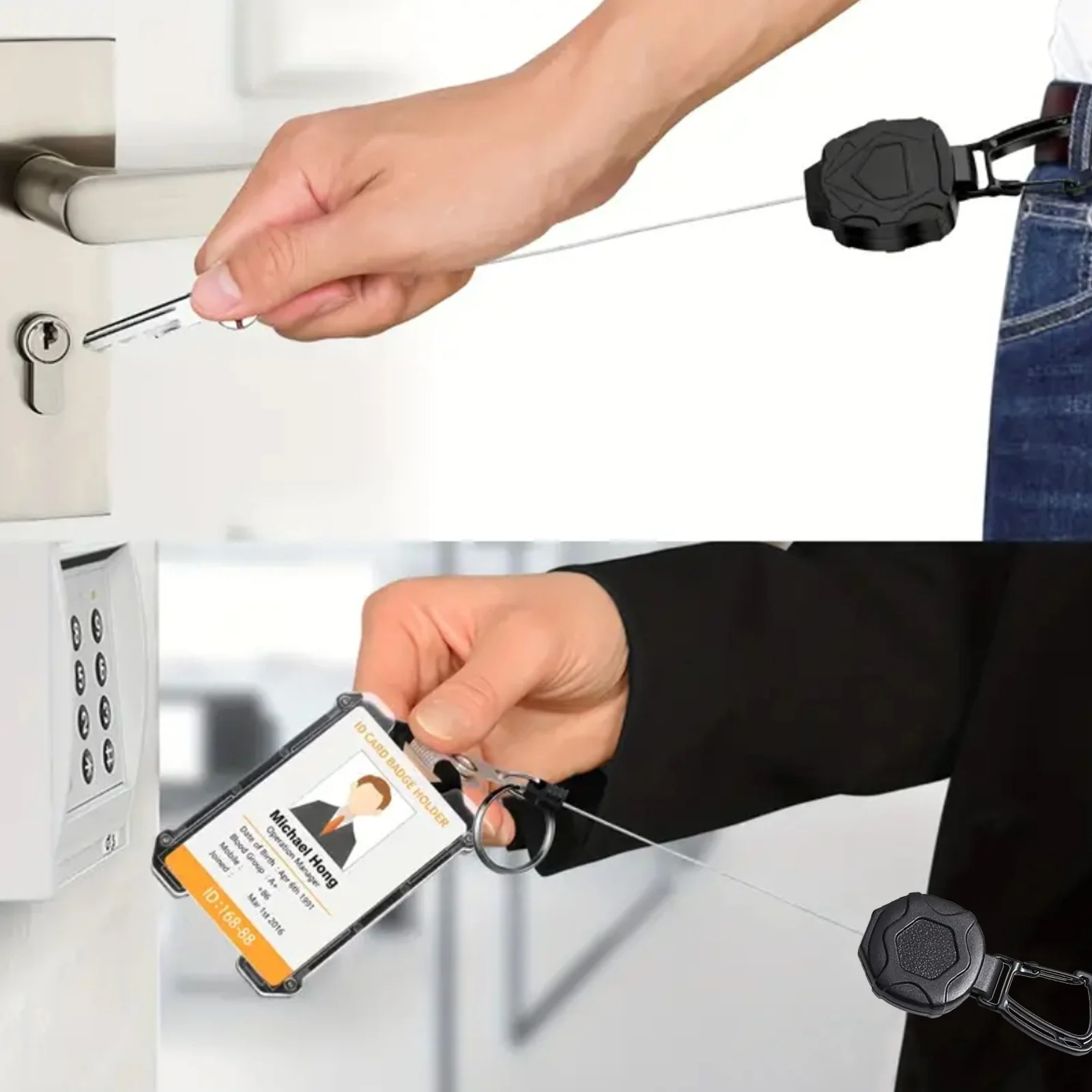 Mosquetón de plástico resistente estilo mecha, soporte para tarjeta de identificación, gran capacidad, clip retráctil de alta elasticidad, estuche para insignia de trabajo, durab