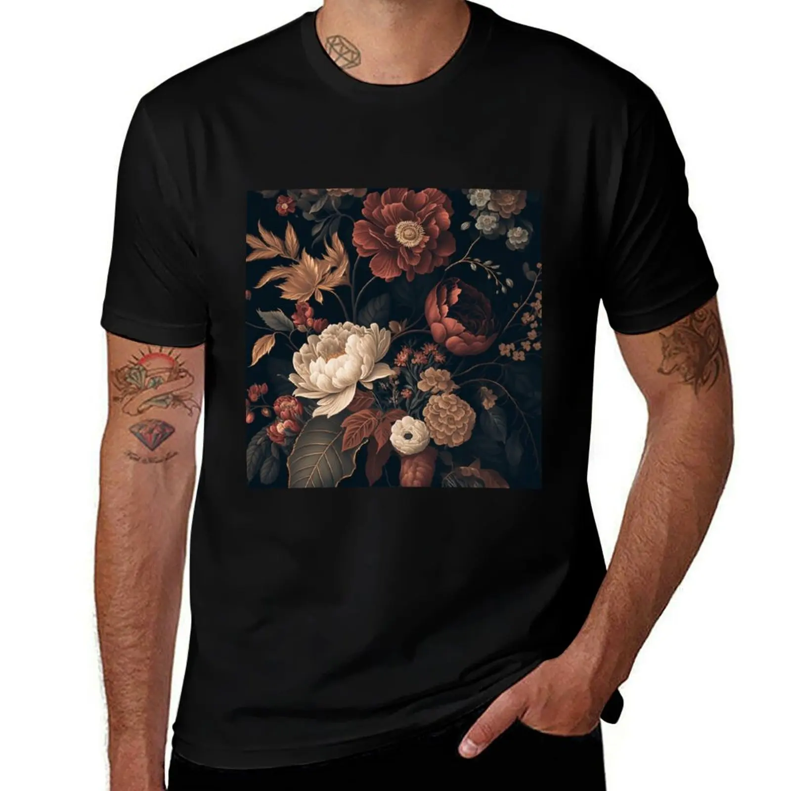 

Roses pattern T-Shirt cotton t shirts high quality man t shirt cotton black cotton t-shirt plain for man package T-shirt