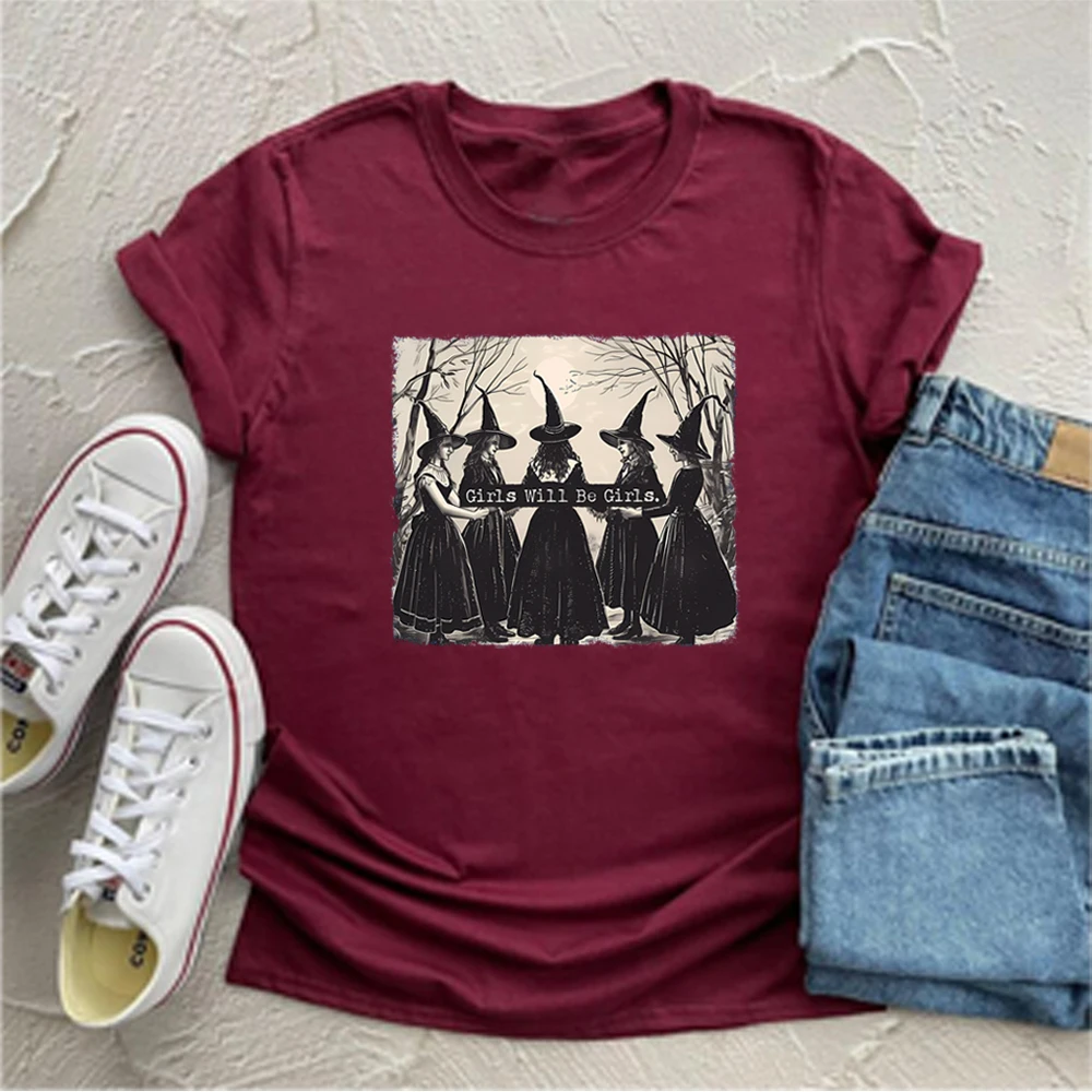 Vintage Girls Will Be Girls Witch Shirt Funny Witch Shirts Tees Halloween Women Vintage Clothes Witchy Vibes Graphic T Shirts