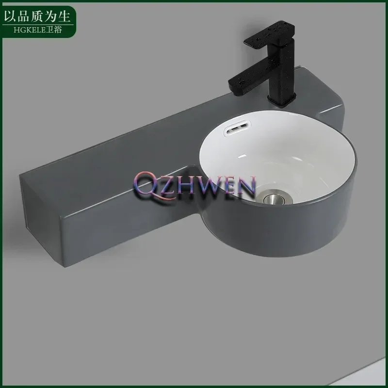 55cm Ceramic Washbasin White Bathroom Sink Chinese Style Simple Small Apartment Wall-mounted Narrow Side Home Mini Vessel Sink