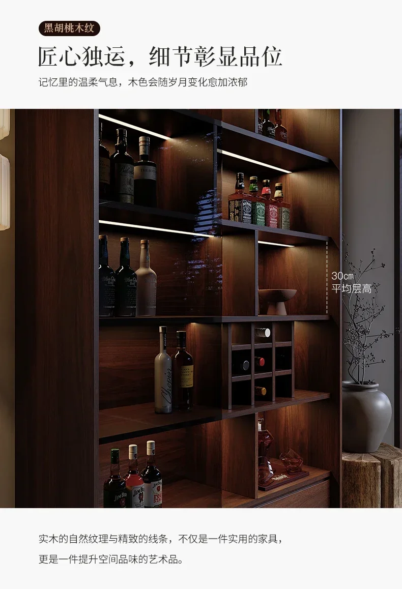 

G Medieval black walnut color display cabinet, all solid wood wine cabinet, household glass display, storage light luxury cabine