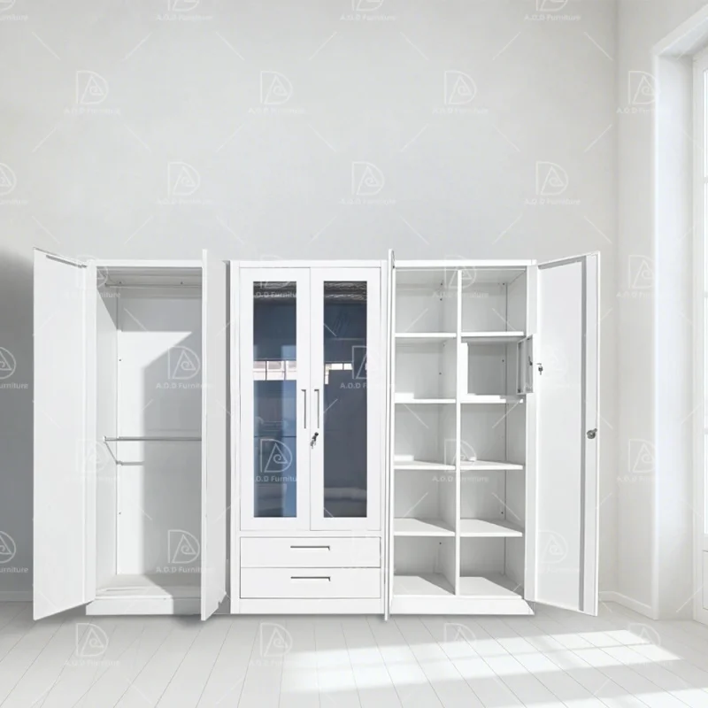 custom.Modern 6-Door Steel Wardrobe with Lockable Drawers and Hanger Customizable Office Bedroom Hall Storage & Closet Furni