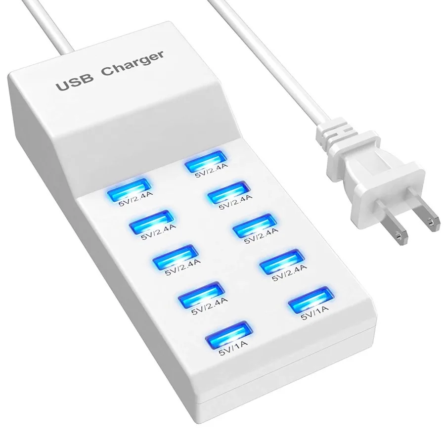 

10 Ports USB Charging Station Hub 50W USB Wall Charger Fast Charging Power Adapter for Phone Tablet