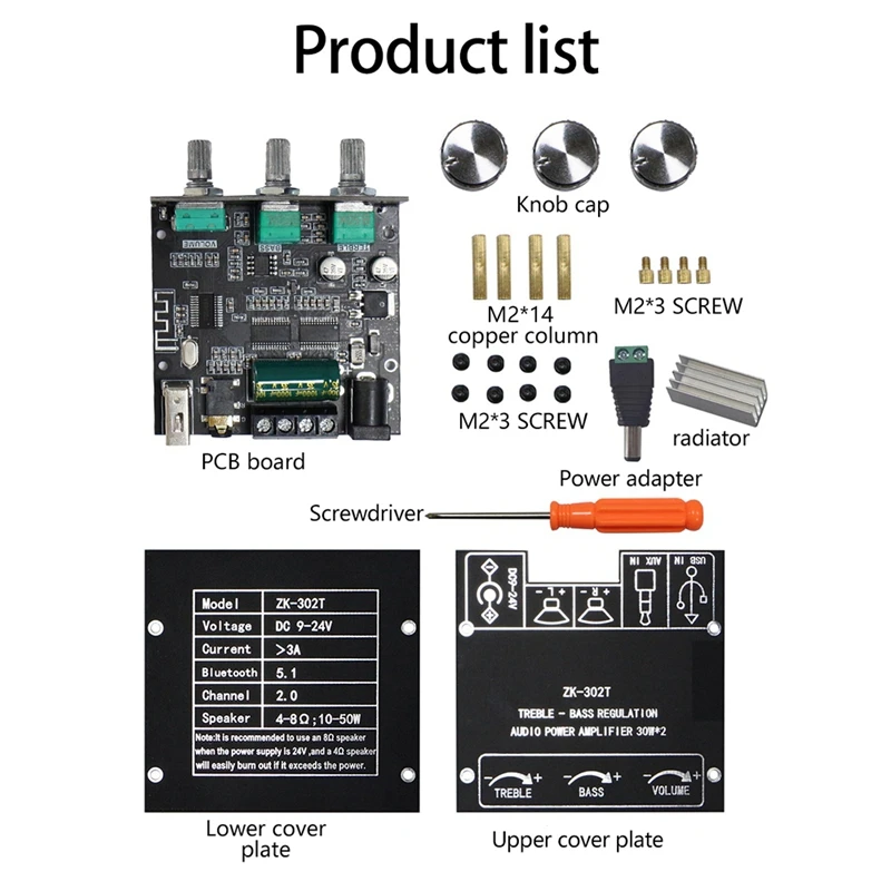 ZK-302T Bluetooth Digital Power Amplifier Module 2.0 Stereo Dual Channel 30W+30W With High & Low Tones