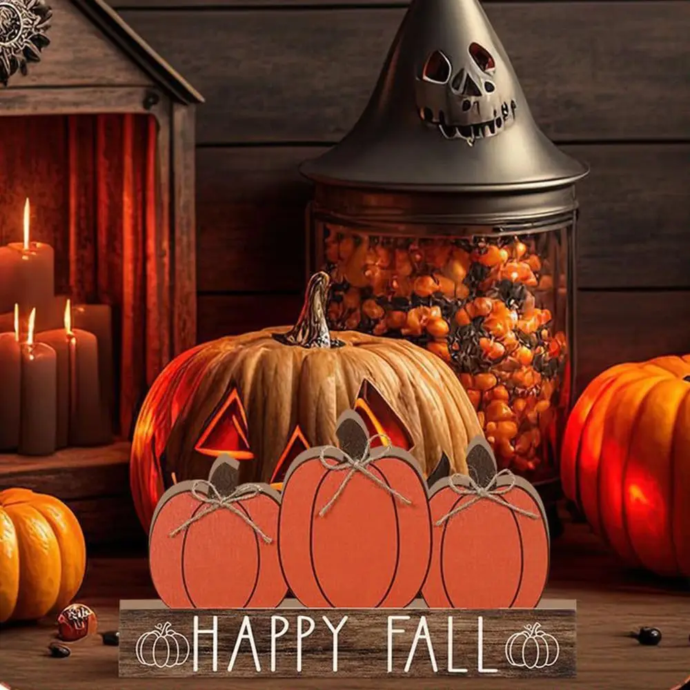 

Atmosphere Decoration Wooden Fall Pumpkin Table Decor Cute Decorative Pumpkin Table Sign Funny Halloween Ornaments Landscape