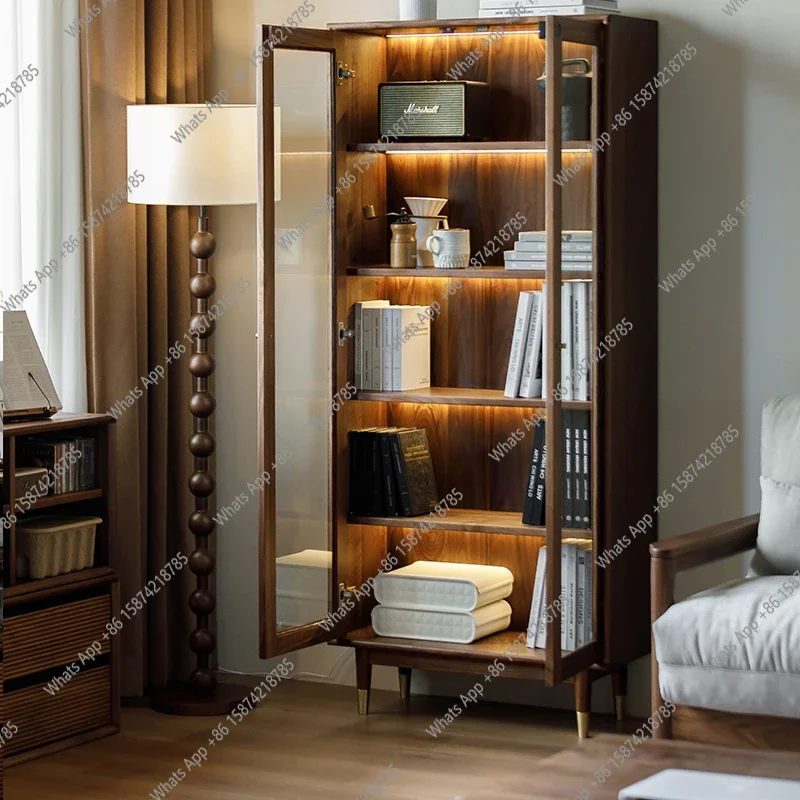 

Книжный шкаф C из североамериканского черного ореха, состаренная стеклянная витрина из цельного дерева, винный шкаф от пола до потолка, сторона телевизора, N