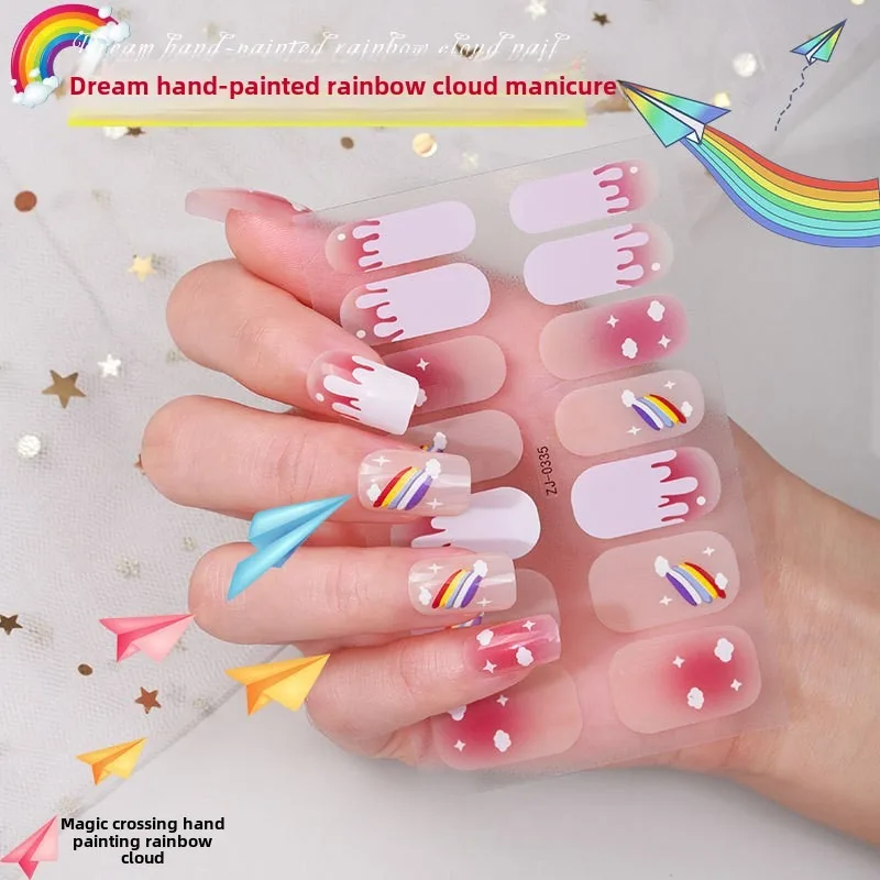 

14stickers/sheet French Nail Art Stickers Full Sticker Ice Transparent Ins Cartoon Nail Stickers Girls Cute Flower Nails Sticker