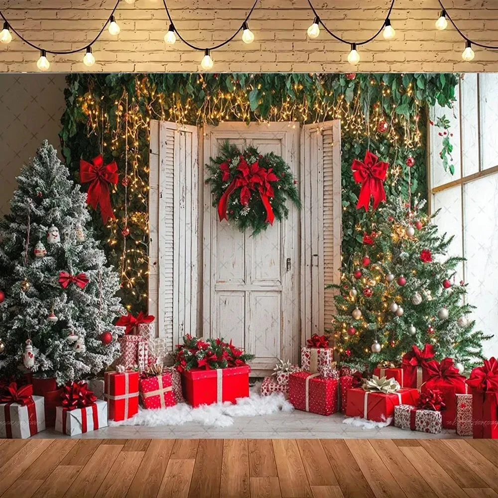 

Winter Christmas Window Fireplace Photography Background, Christmas Tree Children Family Gathering Decoration Studio Background