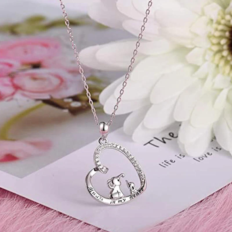 Huitan Fancy Love Pendant Necklaces for Mother's Day Romantic Gift for Mom Elephant Shaped Accessories Jewelry with Shiny CZ