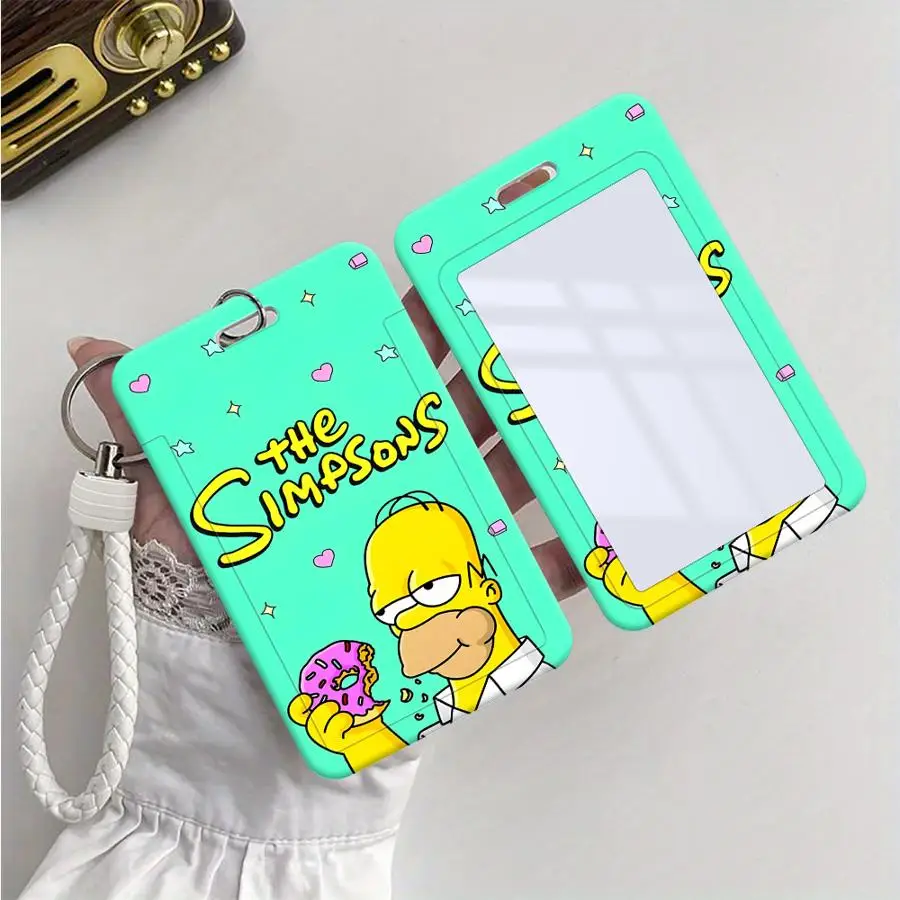 1 Stück Kartenhalter, einziehbarer Kreditkartenhalter, Halter für Kinderbusse mit Umhängeband, Bankausweis-Hülle, The Simpsons Watching TV