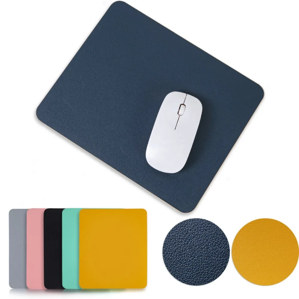Simple Solid Color PU Leather Mouse Mat Anti-slip Waterproof 23*20cm Mouse Pad School Supplies Office Accessories Desk Set
