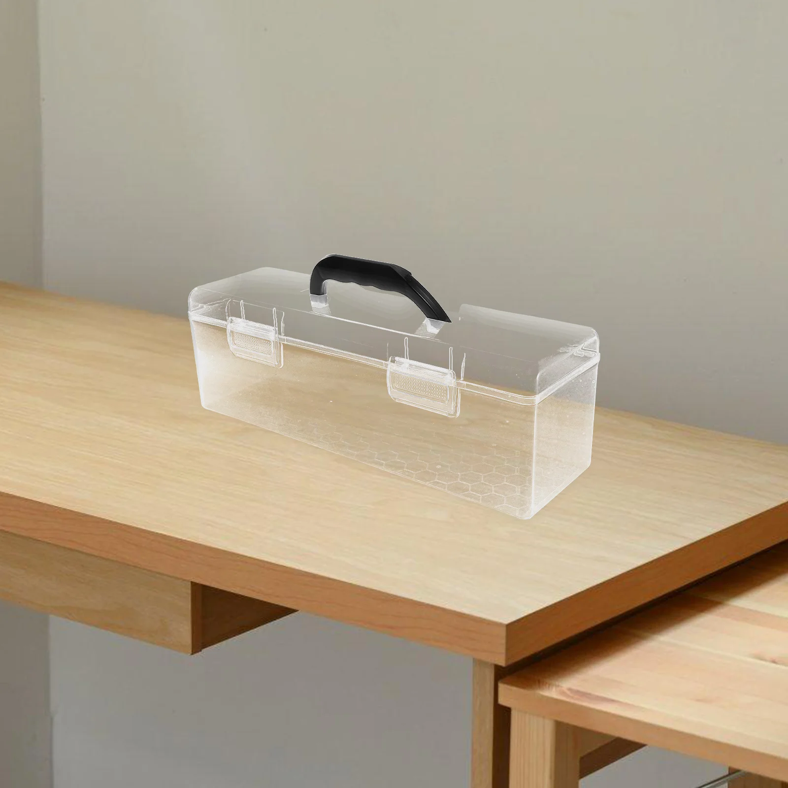 Clear Plastic Paint Brush Storage Box with Handle Rectangular Art Supply Organizer for Watercolor Gouache Painting Tools