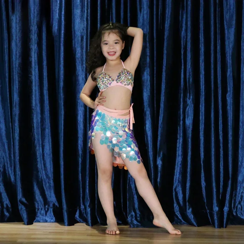 أزياء الرقص الشرقي للأطفال ، ملابس الشباب حورية البحر ، ملابس وطنية ، 2 في كل بدلة ، # DP0043