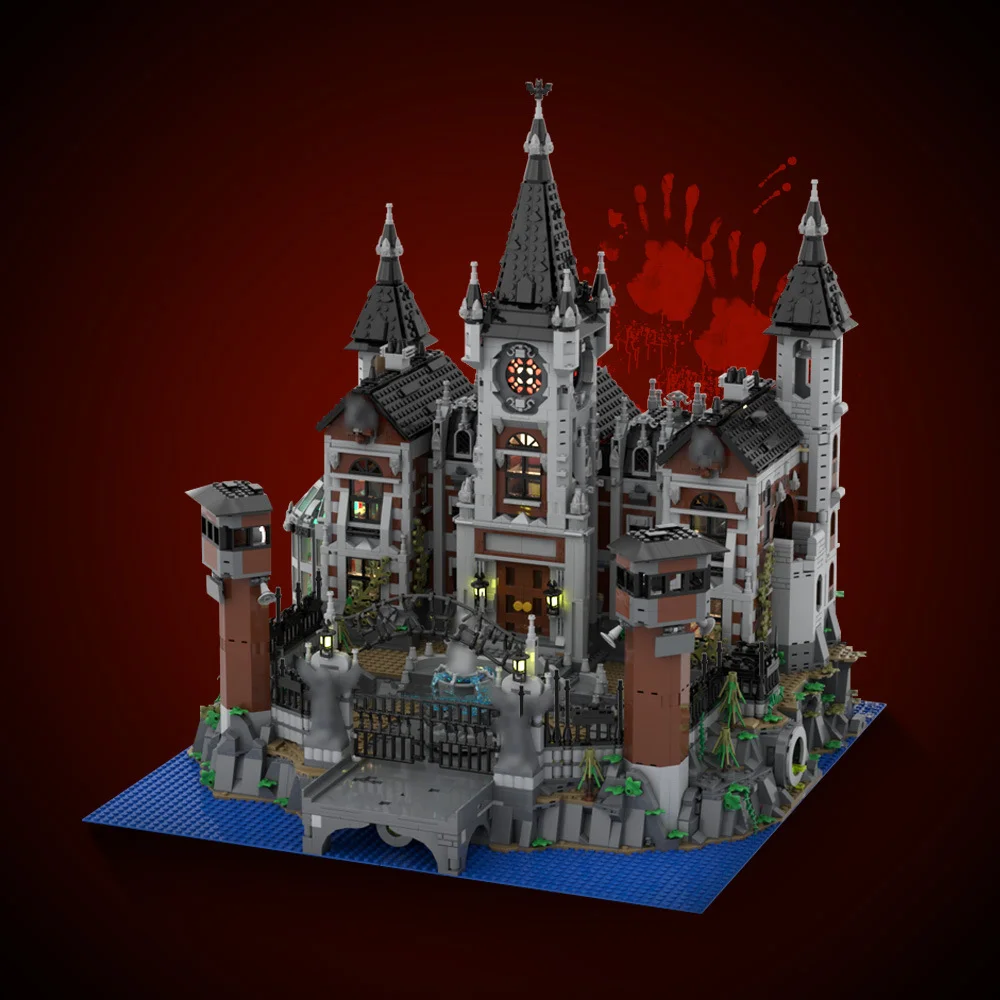 MOC Gothic Elizabeth Asylum Modular Model  Building Block Horror Theme Medieval Castle Street View Display Birthday Toy Kid Gift