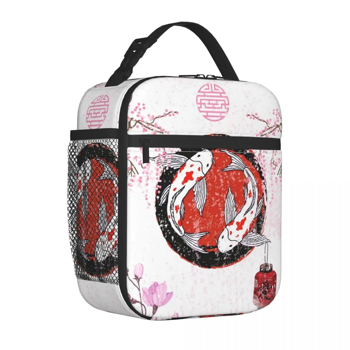 Cherry Blossom Koi Carp Fish Accessories Insulated Lunch Tote Bag For Office Food Container Portable Thermal Cooler Lunch Box