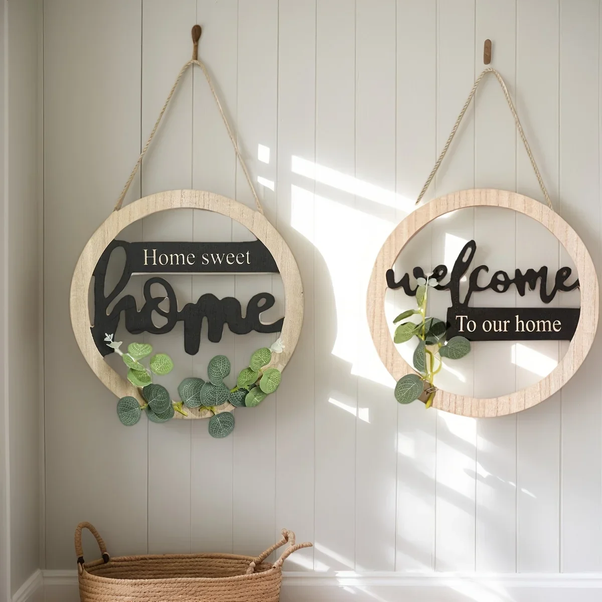 

Rustic Farmhouse Wall Decor Signs "Home is Sweet Home""Welcome to Our Home"-Natural Wood Hanging Decoration with Black Letters