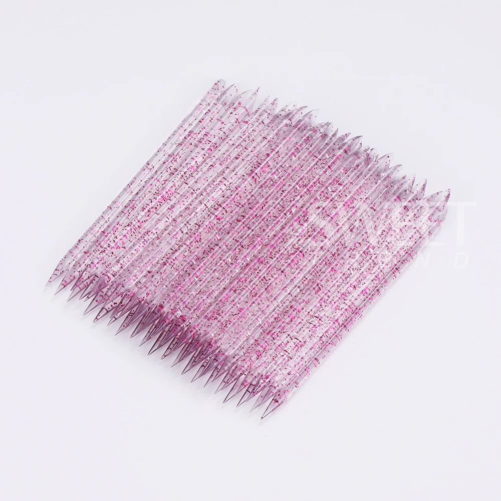 50 pz Plastica Cristallo Spingipelle Stick 95mm per Presse sulle Unghie Punte per Unghie Finte Smalto Gel Finto Rimuovere Lo Punteggiatura delle Unghie Strumento