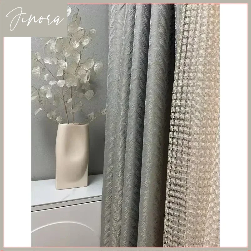 Custom Size Fashion High Precision Embossed Jacquard Satin Luxury Curtains For Living Room Bedroom Dining Blackout White Tulle