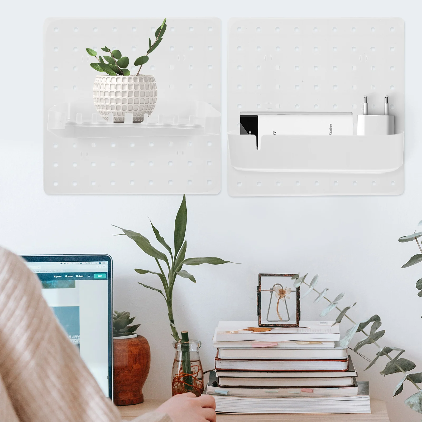 

1Set Adhesive Wall Pegboard Organizer ABS Durable No Punching Easy Install Heavy Duty Storage Rack for Kitchen Bathroom Living
