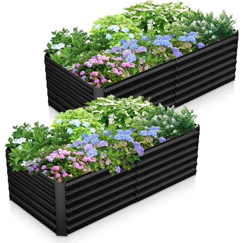 2pcs 8x4x2ft Galvanized Raised Garden Bed Deep Root Planter Box for Vegetables Outdoor for Vegetables Flowers Herb,Large