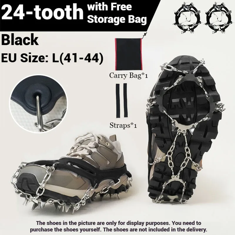1 Pair Crampons 24 Teeth Anti-Skid 201 Stainless Steel Climbing Snow Walking Shoes Spike Grip Winter Outdoor Hiking Equipment