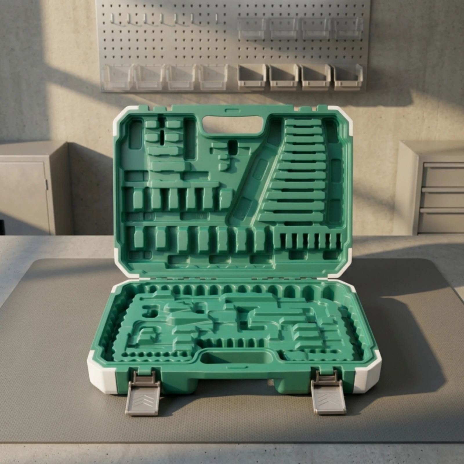 Tool Storage Case Impact-Resistant Clamshell Tool Case Hard-Shell Toolbox Sturdy Textured for DIYers, Garage, Workshop