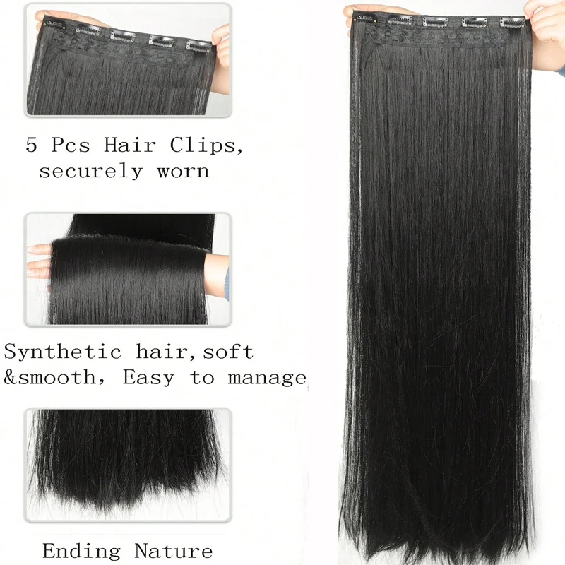 Synthetic Long Straight Hair 5 Clips Hair Extensions Ponytail Extension For Ladies Girls 40/24 Inches Clip In Extensions