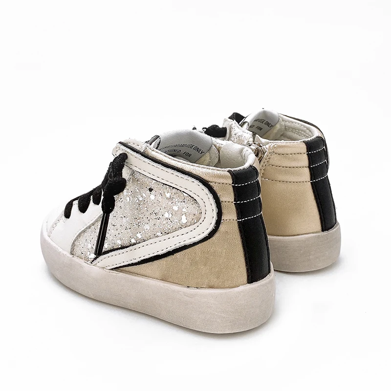 Luxe Custom Sneaker 2024 Modemerk Gouden Kindersportschoenen Glitter Ccdb Hoge Ster Vrijetijdsschoenen Voor Kinderen