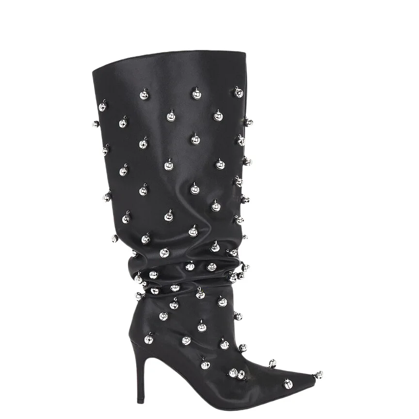 

Модные зимние сапоги-ботфорты на высоком каблуке с широким голенищем и плиссировкой, новинка для трансграничной торговли