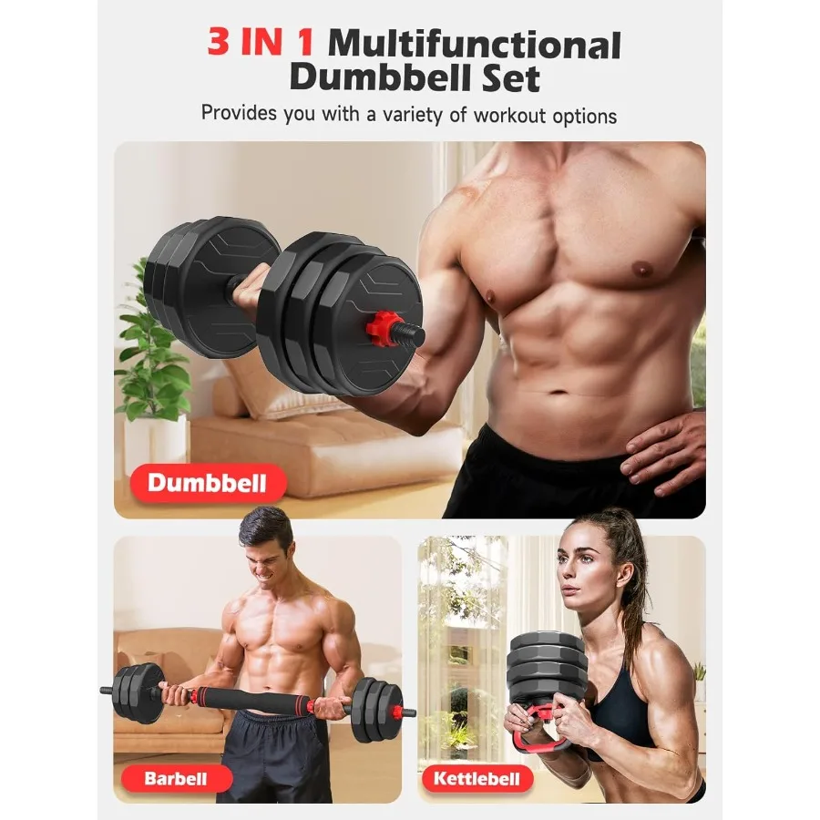 Set di manubri regolabili Set di pesi liberi da 20/35/45/55/70/90 libbre con dado aggiornato Set di pesi 5 in 1 Utilizzato come kettlebells Bilanciere Pu
