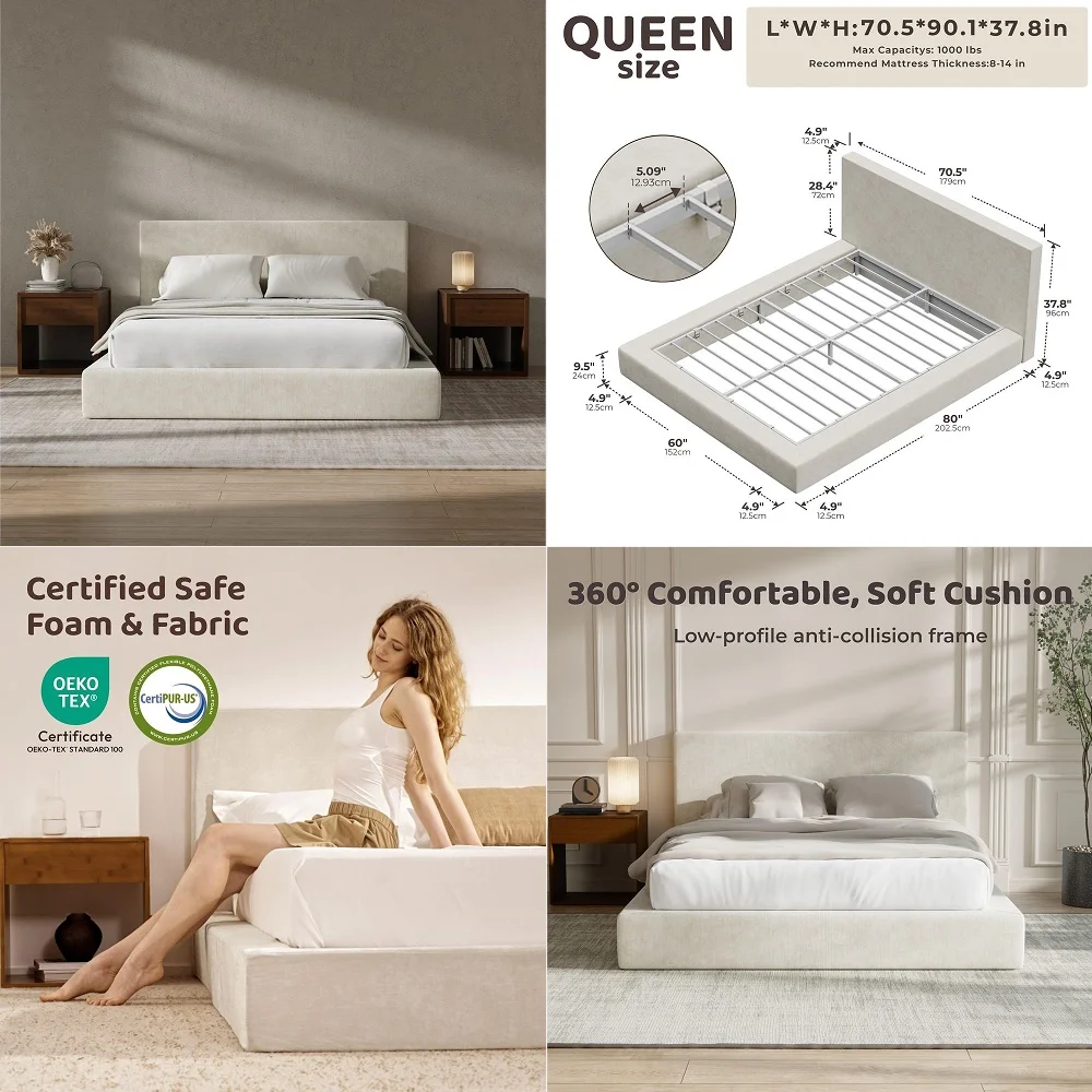 

AirFrame Queen Bed Frame with Headboard, Cloud Upholstered Platform Bed Frame, 5 Inch Foam Cushioned, No Box Spring, Easy Assem