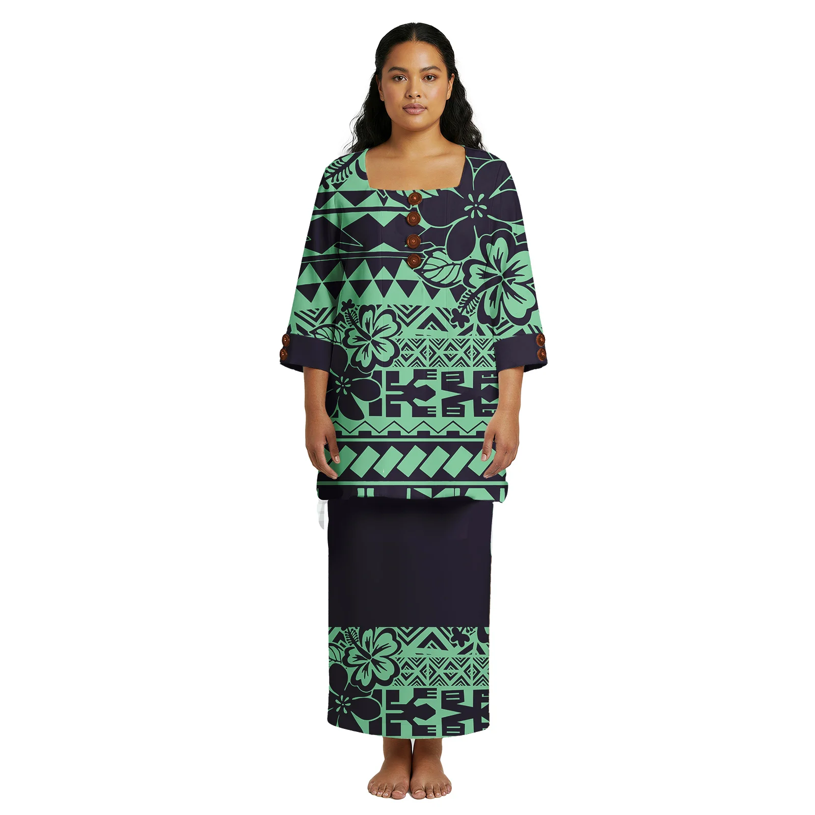 فستان نسائي للحفلات المسائية برقبة على شكل حرف U على الطراز الاستوائي هاواي Puletasi Samoan مخصص طقم فستان جزيرة مكون من قطعتين ملابس بولينيزية