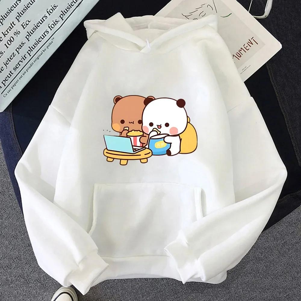 DuDu and BuBu Watching Movie Together Hoodies Cute Panda Bear Sweatshirts Men's Tops Korean Styele Clothes Winter Clothes Women