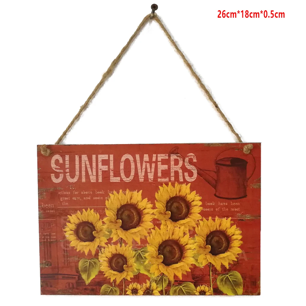 Retro Sunflowers Letter Wooden Plaque Wall Decor Hanging Pendant Sign Board for Home Plank Decoration