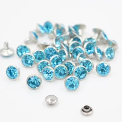 100Sets Aquamarine Double-Sided Rhinestone Rivets Studs Punk Diamond Spikes Rivets for Leather/Belt/Handbag Leather Decoration
