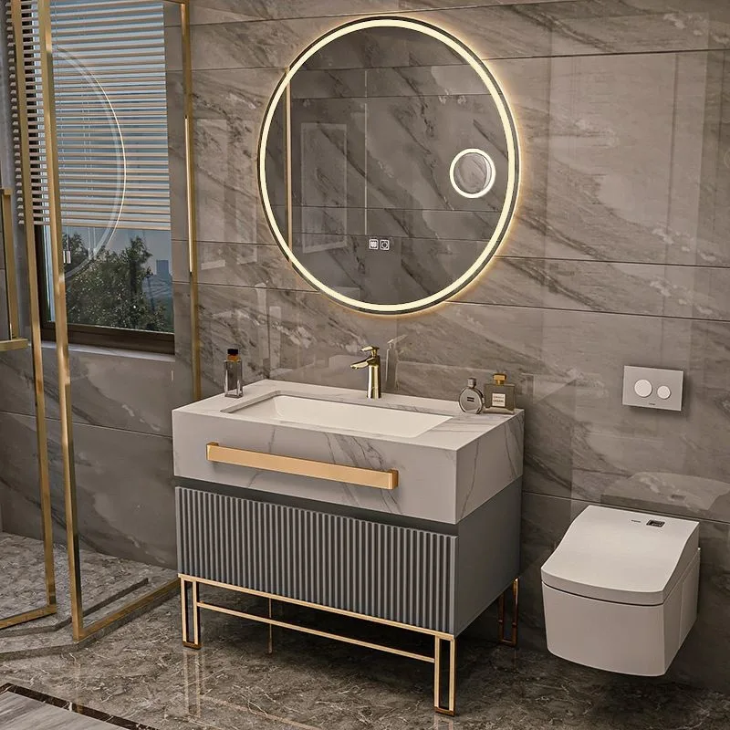 

Single/Double Sink Bathrooms Vanity Luxury Bathroom Cabinet Combination Rock Slab Smart LED Light Cabinet Bathroom Furniture Set