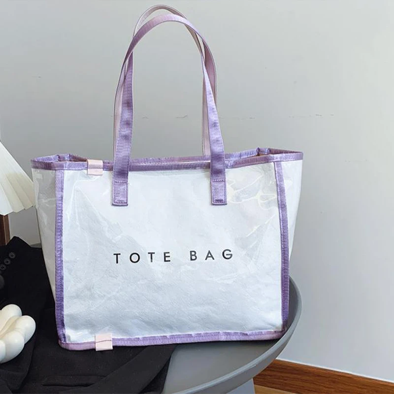 

Водонепроницаемая контрастная большая сумка большой емкости, летняя легкая сумка для отдыха, пляжа, плавания, прозрачный экологически чистый магазинный ремень