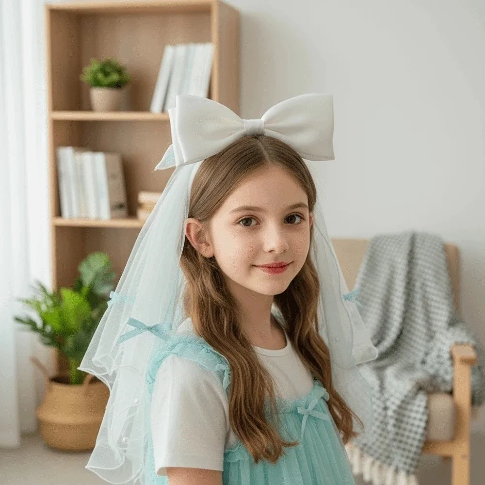 

Gift White Veil Hair Clip Mesh Bow Colorful Flowing Tulle Polyester Beads Super Fairy Veil Party Cosplay