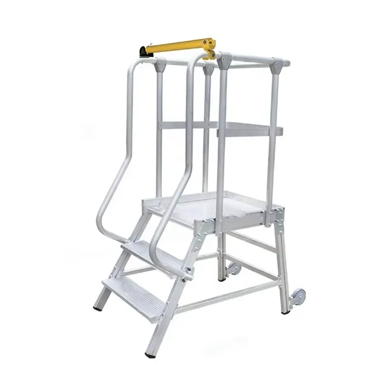 Picture 3: 3 Steps Mobile Safety Stair Work Platform Aluminum Ladder Platform With Retractable Caster System