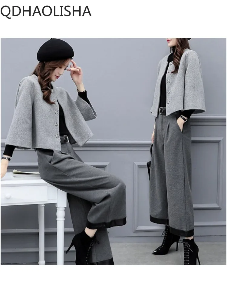 Sets for Women 2 Pieces Autumer  Winter Short Woolen Coat Casual Wide Leg Pants Set Fashion Elegant Women\'s Sets New Two Piece