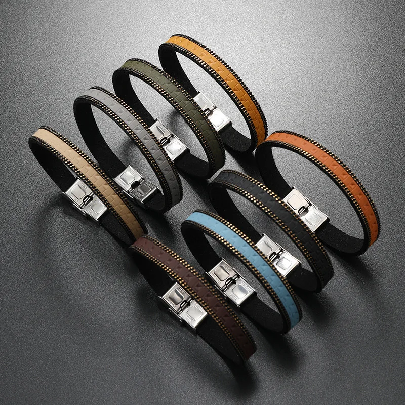 Punk Retro PU Leather Bracelet Men Fashion Stainless Steel Buckle Bracelets Luxury Jewelry Accessories