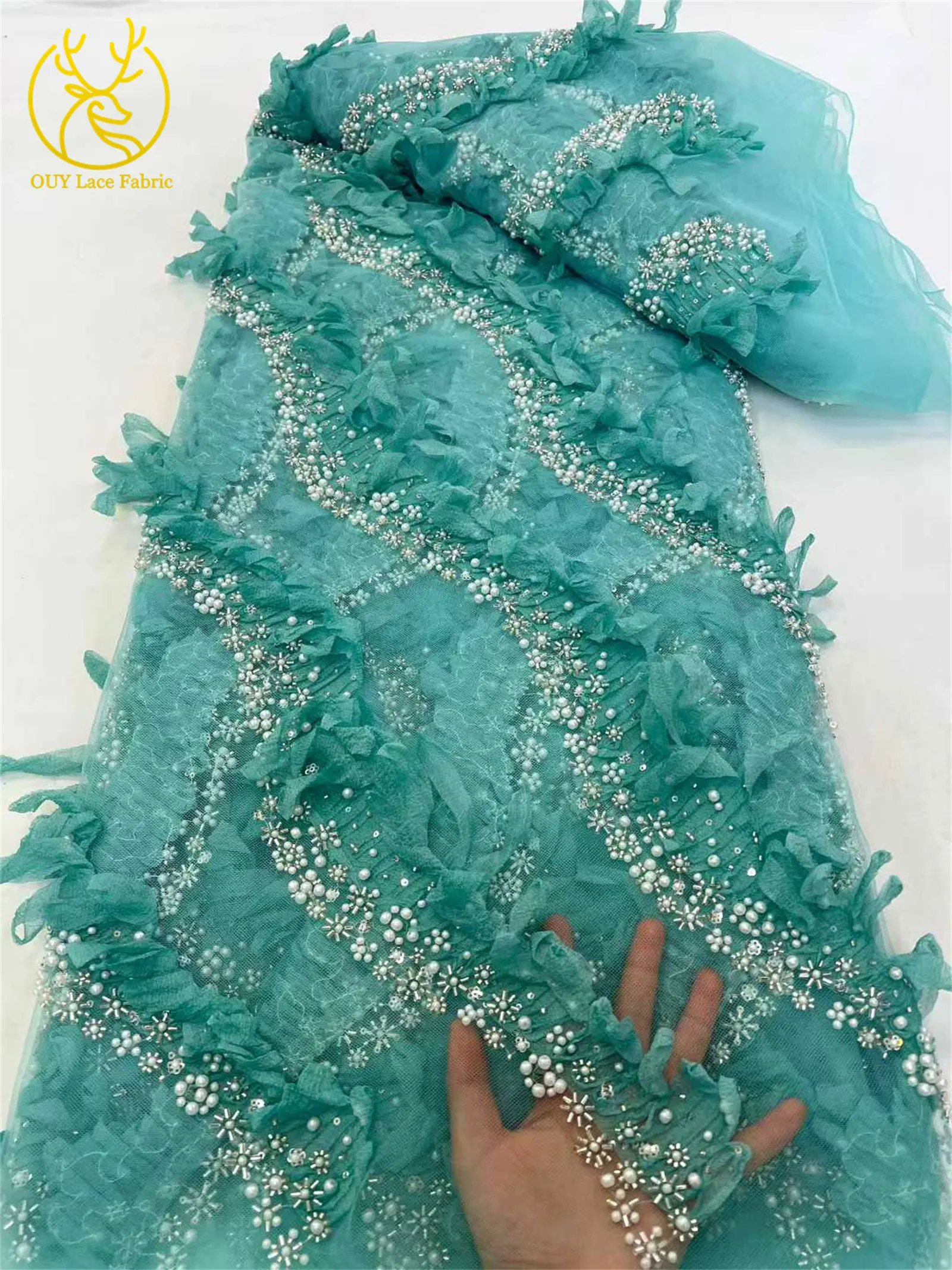3D Mode Afrikanischer Tüll-Spitzenstoff 2026 Hochwertige Französische Pailletten-Perlen-Spitze für Brautkleider und Hochzeitskleider Nähmaterial – Detail 7