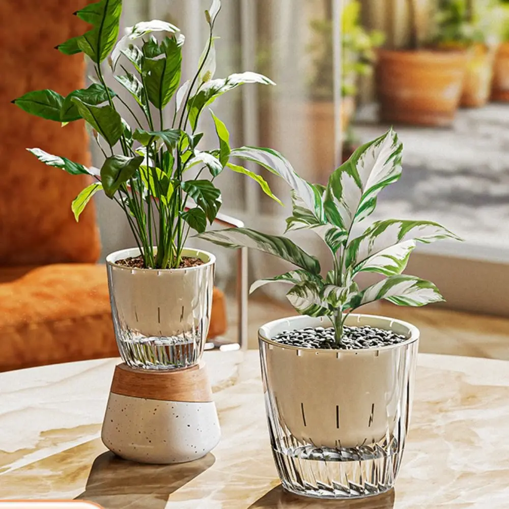 Transparent Self-priming Flowerpot Thicken Durable Hydroponic Vessel Double-layer Automatic Flower Vase Succulent