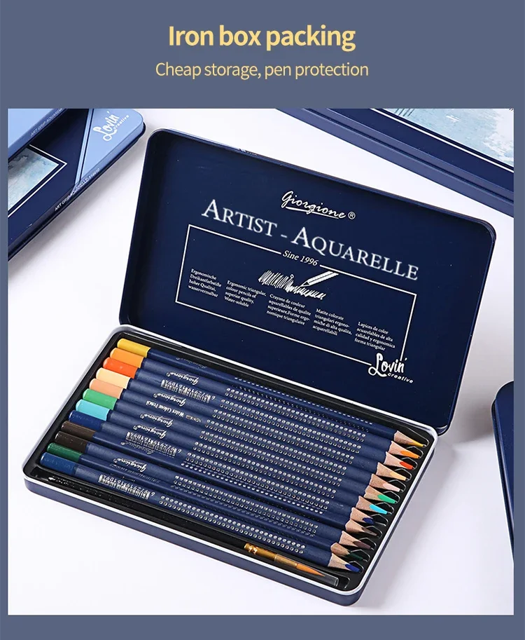 Professionelles Aquarellstift-Set 12/24/36/48/72/120 Farbige Wasserlösliche Zeichenstifte mit Feinem Pinsel Kunstbedarf – Detail 18